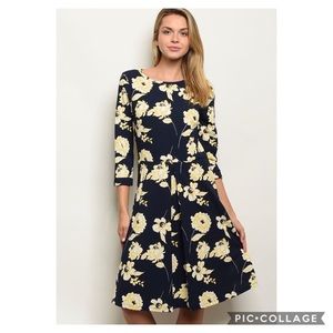 Women’s Navy Blue Knee Length Floral Dress